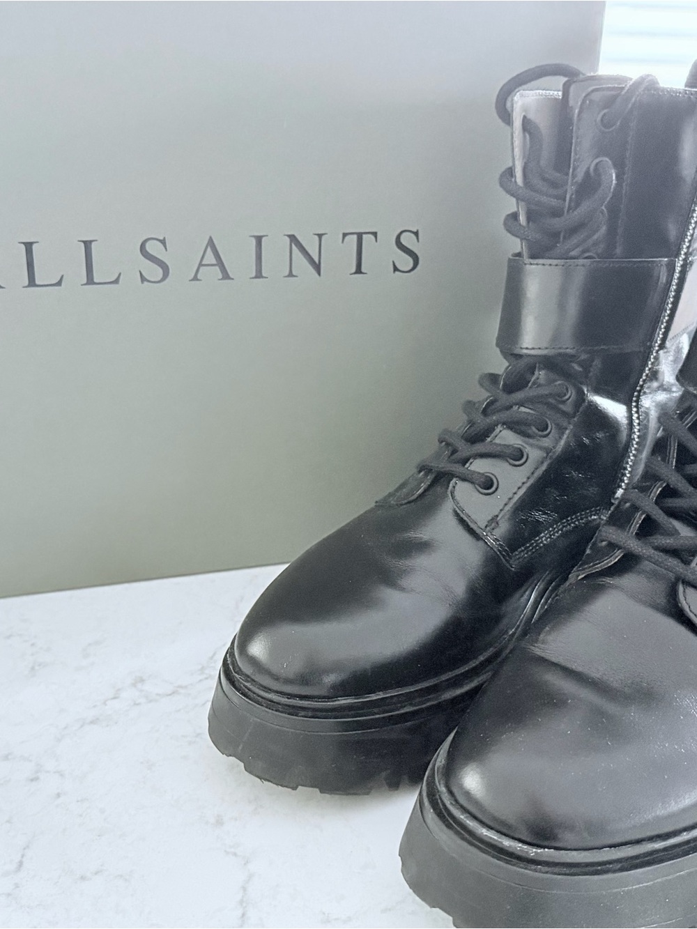 AllSaints Black Leather Combat Boots